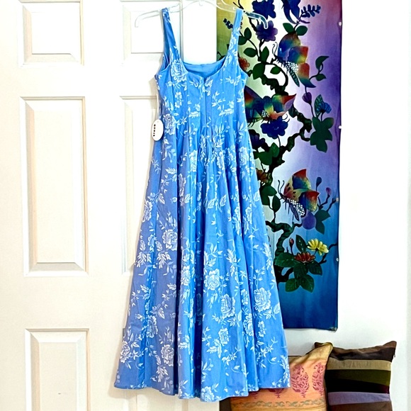 🌺🎉HP🎉🌺 NWT Staud Wells Midi Dress Blue Rose 🌟VERY RARE🌟 - Picture 14 of 16